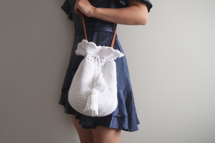 Large Scallop Crochet Bucket in Natural main image 1