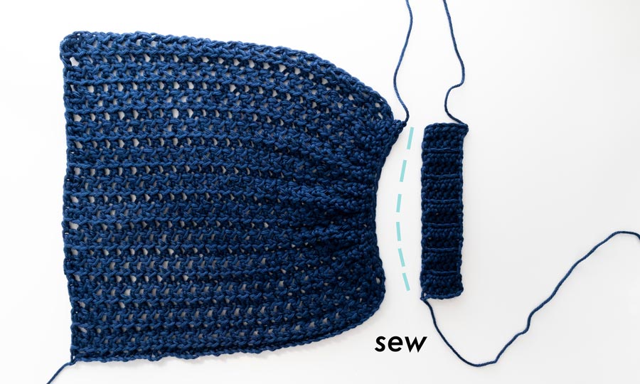 sew crochet ribbing to edge of crochet sleeve
