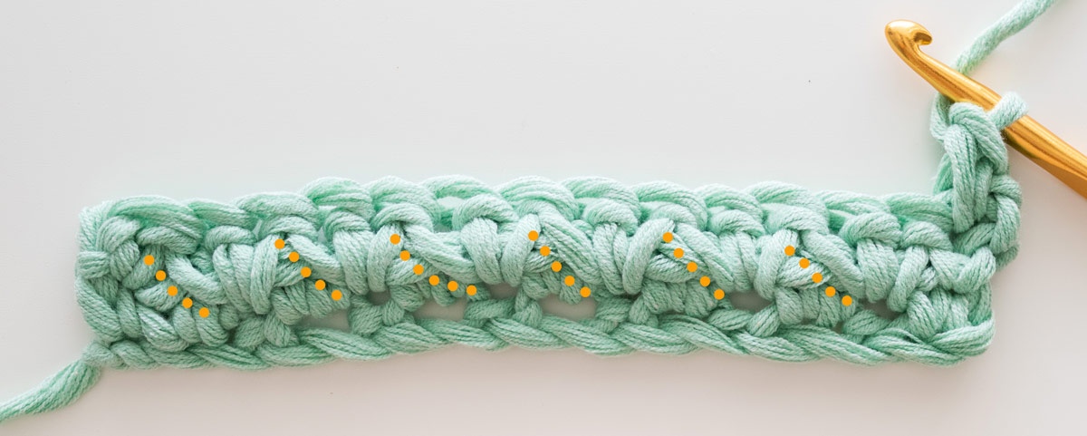 right strands of Single crochets highlighted