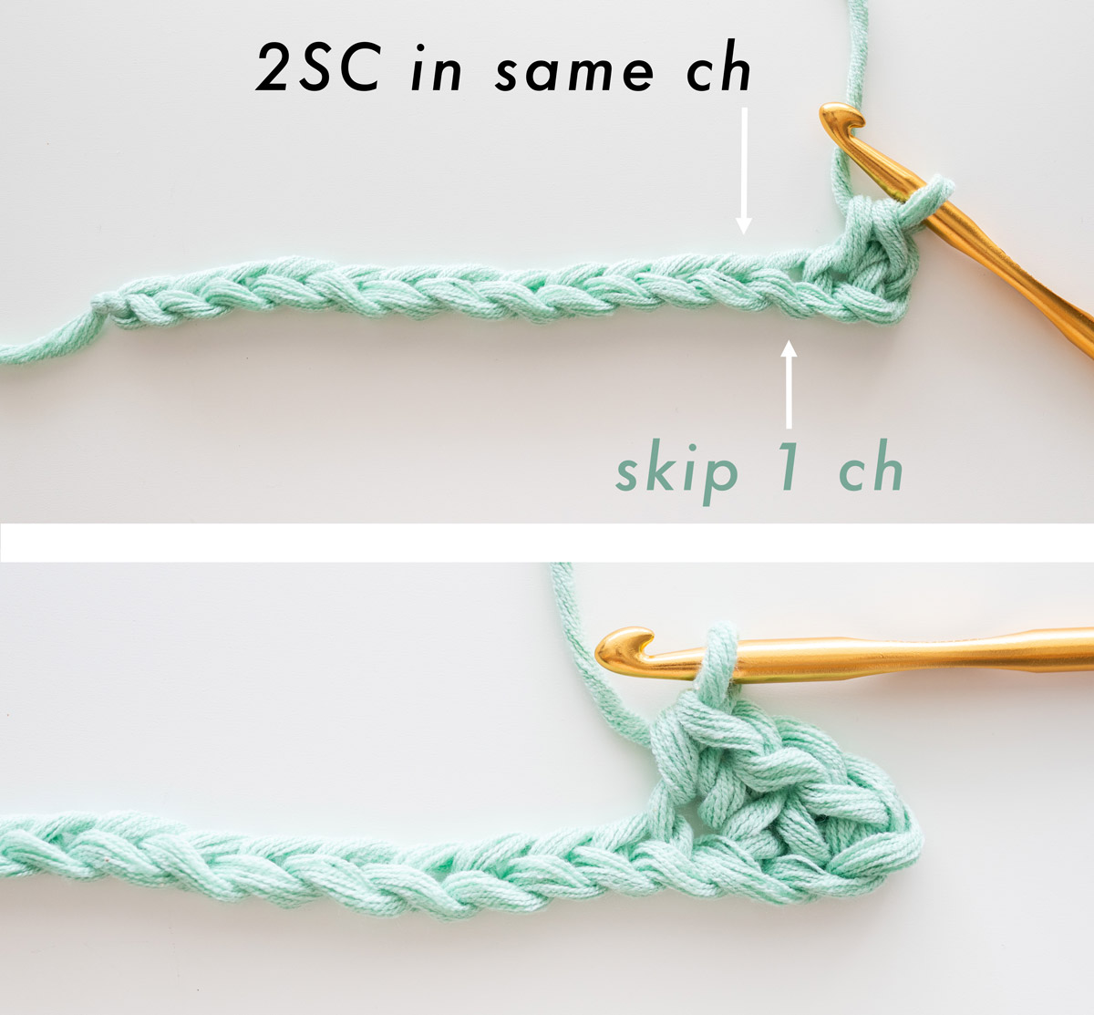 single crochet in 2nd chain from hook
