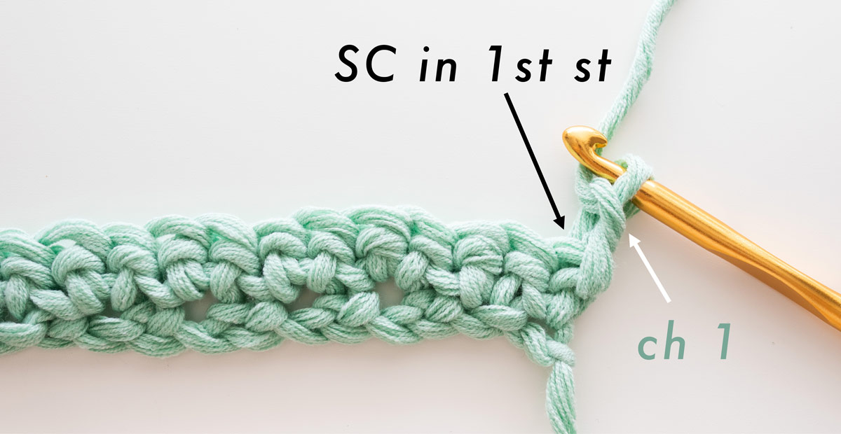 row 2 of cluster linen crochet stitch