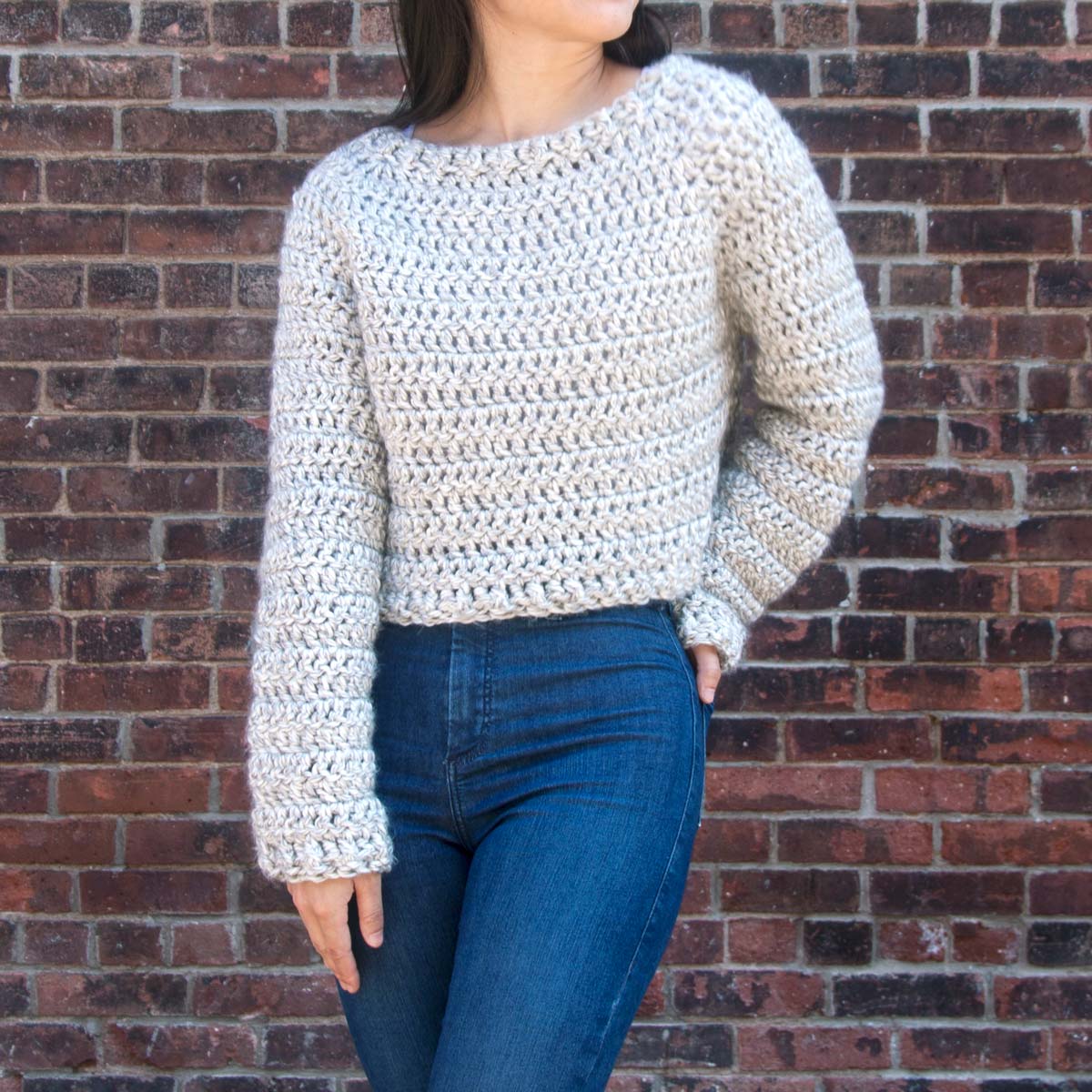 Crop Hand Knit Chunky Sweater with Long Sleeves. Chunky Knits. Hand Knitted  Pullover. Oversized Sweater. Cropped …