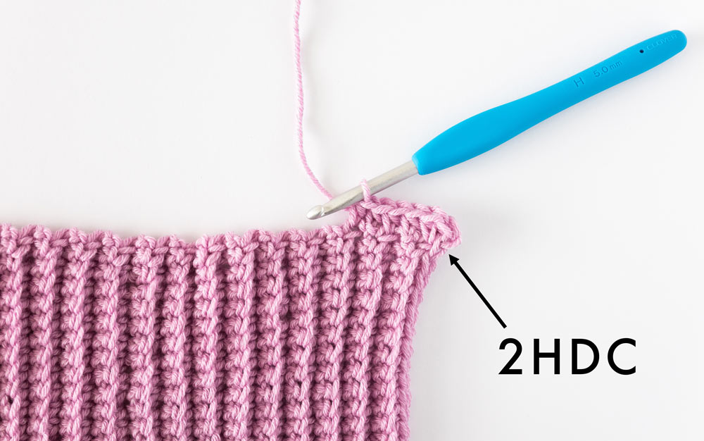 half double crochets along edge of crochet ribbing