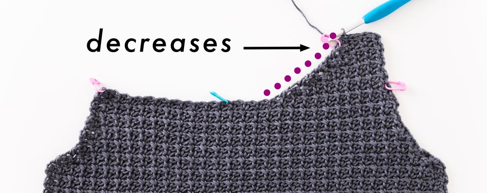 neckline decreases on round neck crochet tank top singlet