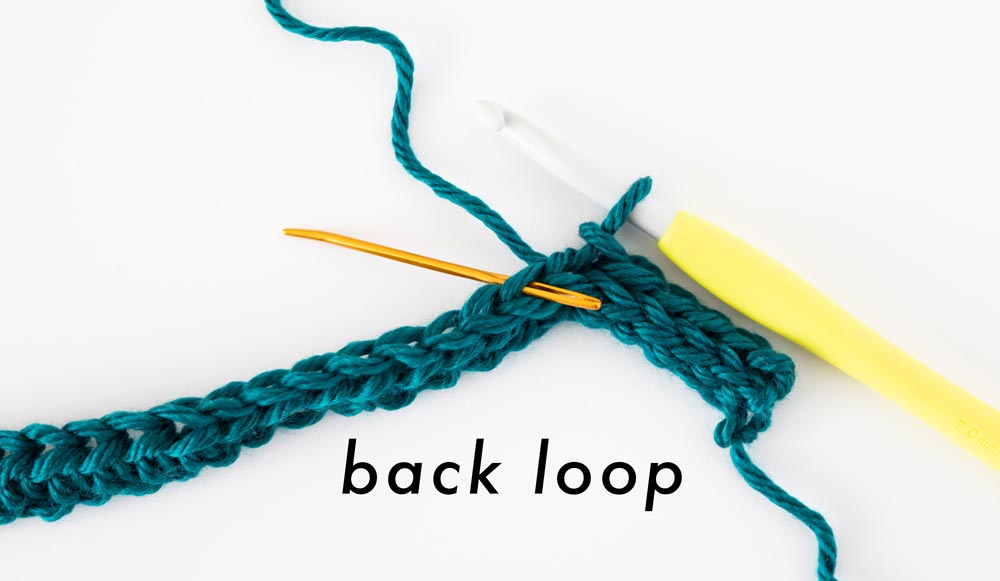 darning needle inserted in back loop of half double crochet stitch