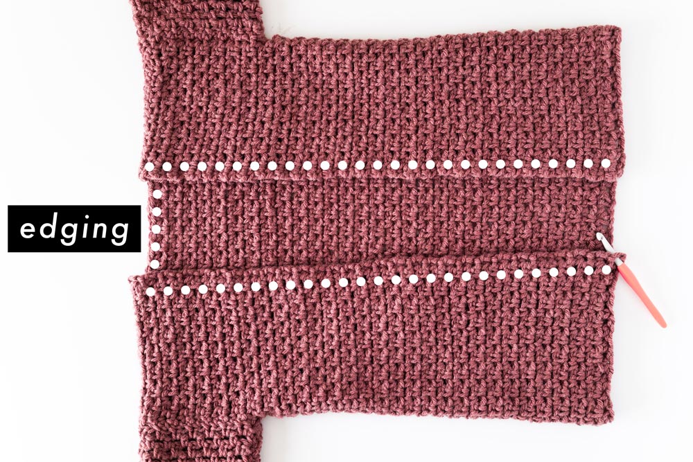 crochet slip stitch edging along crochet coat neckline